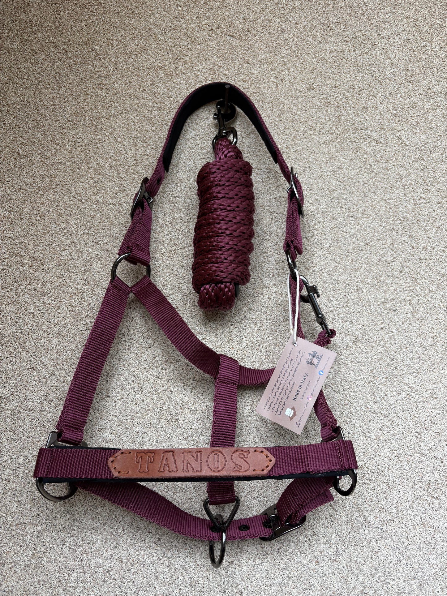 Capezza in nylon con targhetta personalizzata e lunghina.