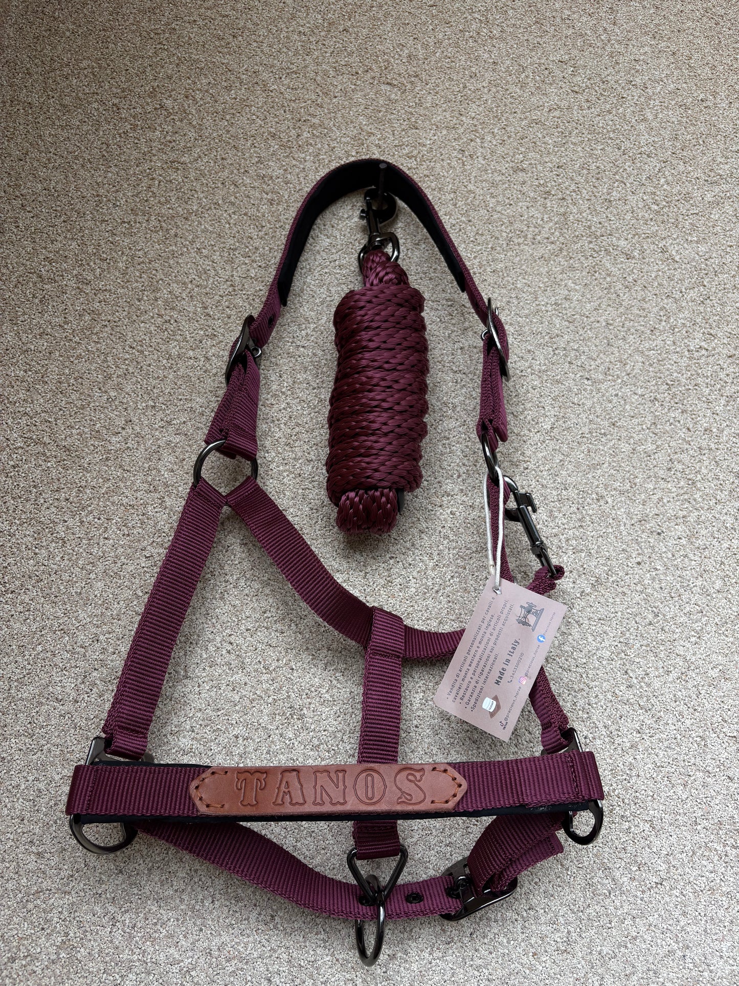 Capezza in nylon con targhetta personalizzata e lunghina.