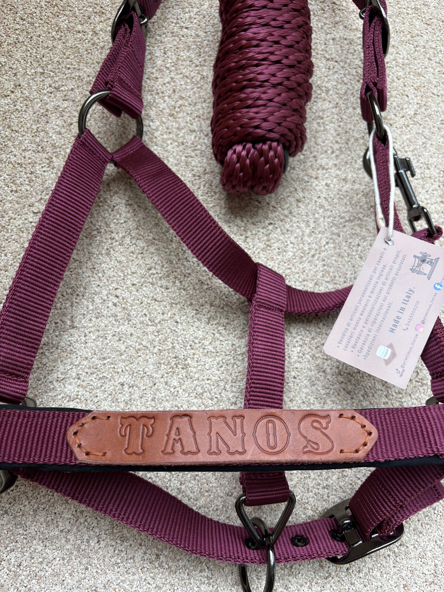 Capezza in nylon con targhetta personalizzata e lunghina.